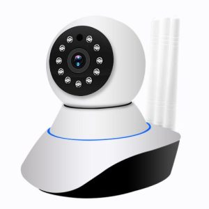 Elegantna indoor rotirajuća sigurnosna kamera bele i crne boje sa dve antene za WiFi