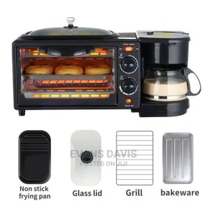 Multifunkcionalni aparat za doručak Silver Crest sa pećnicom, aparatom za kafu, neprijanjajućim tiganjem, staklenim poklopcem, grilom i posudama za pečenje